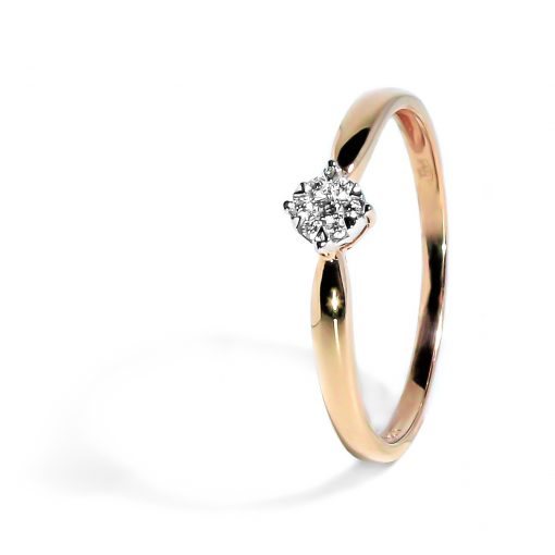 Jemný zlatý prsteň s osadenými diamantmi z ružového zlata