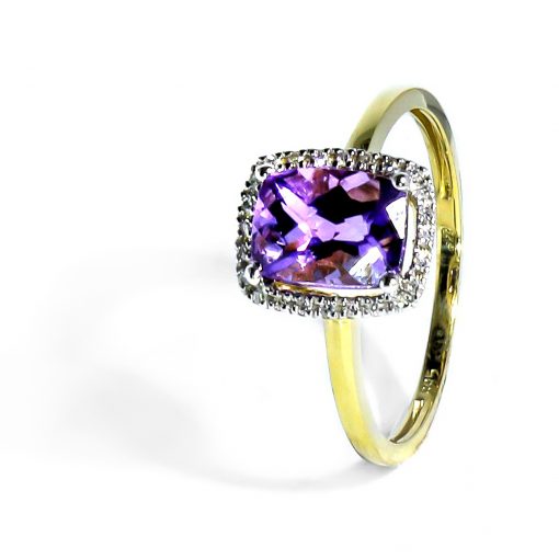 Vynímočný zlatý diamantový prsteň s ametystom